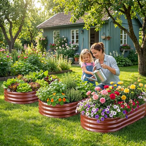 2Pcs 8ft Galvanized Steel Raised Garden Bed (8×4×1ft(2pcs） / 4-brown)