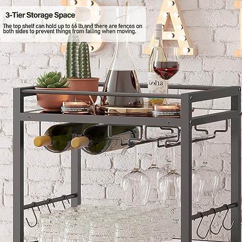 Bar Cart with 3 Mirrored Shelves (Black（3 Tier）)