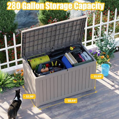 Deck Box 280 Gallon Large Outdoor Storage box (Grey / 280 Gallon)