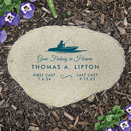 Gone Fishing in Heaven Personalized Memorial Garden Stone (Gone Fishing / Large)