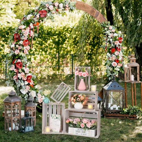 5 Pcs Decorative Nesting Wooden Crates with Handle (5 Count)