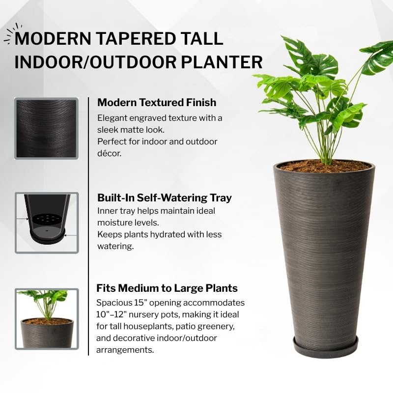 28 Inch Tall Round Tapered Planter (Black / 28" H)