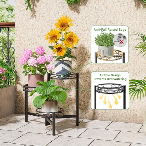 Metal Plant Stand Indoor Outdoor (BlackWave / 3-tiers)