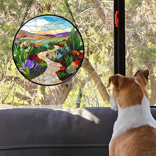 Desert Garden Path Stained Glass Window Hanging Suncatcher Gifts 6.3" (Multi Color / 6.3x6.3 IN)