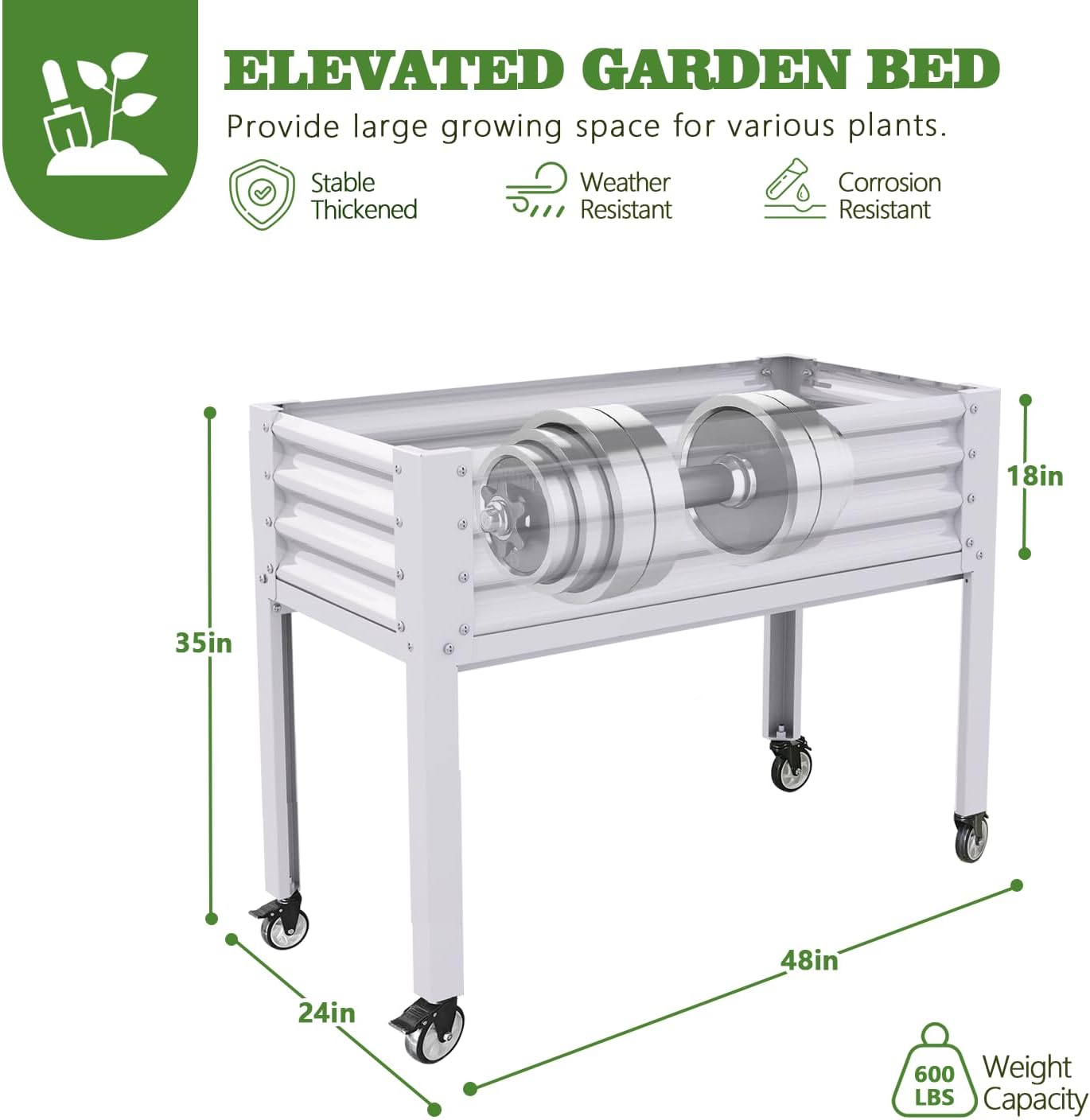 A ANLEOLIFE 3-Set Galvanized Raised Garden Bed with Legs,48x24x35in Large Elevated Planter Box on Wheels with Drainage Holes for Backyard, Balcony, Patio, 600lb Capacity, Antique White