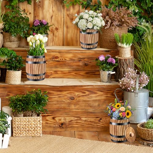 2 Pcs Wood Wine Barrel Vase Flower Vase Container (6.3 x 5.5 Inch)