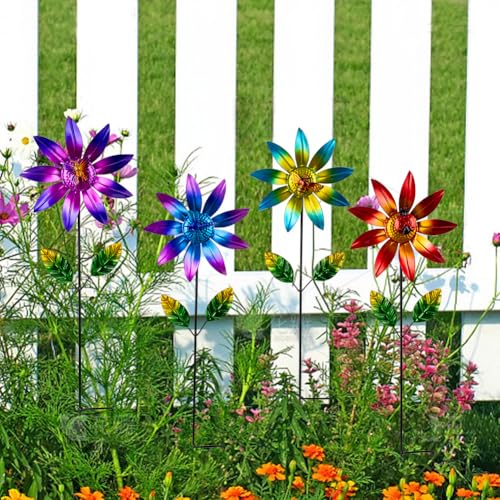 4 Packs Wind Spinner Outdoor (Flowers-4Pack)