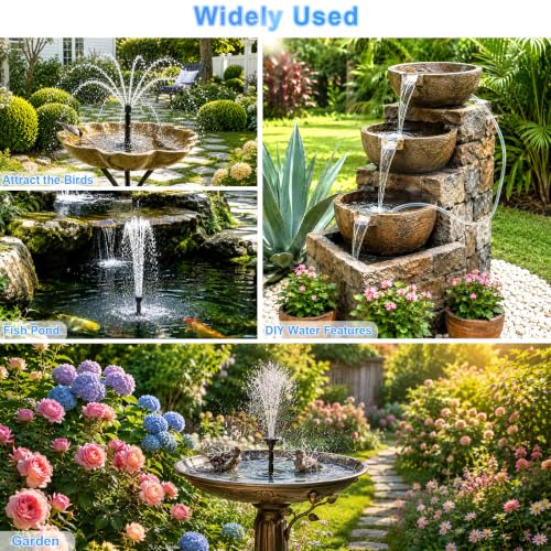 15W Solar Fountain Water Pump with 6 Nozzles for Bird Bath Garden (15w Solar Fountain Pump)