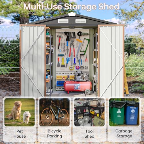 6x4FT Outdoor Storage Shed with Base Brown (Brown / 6' x 4')