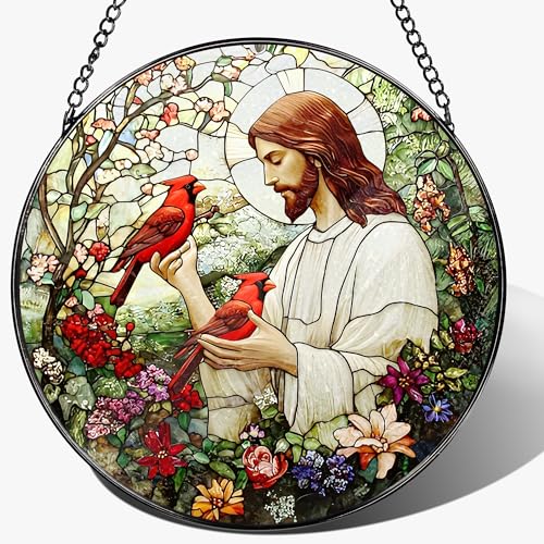8 Inch Jesus with Cardinals Suncatcher Ornament (Jesus-c)