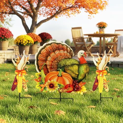 Thanksgiving Turkey Garden Stake (Turkey, Corn, and Pumpkin)