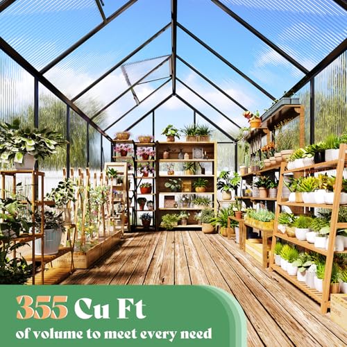 6x12 FT Walk in Polycarbonate Greenhouse with 2 Top Windows