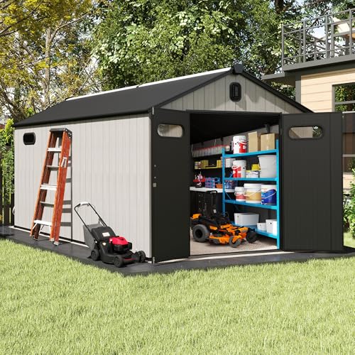 Domi 8x12FT Outdoor Resin Storage Shed with Transparent Windows & Louvered Vents (8x12FT)