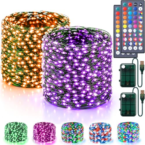 Color Changing Fairy Lights Battery & USB Operated (Green Wire / 2 Pack 100LED/66FT)