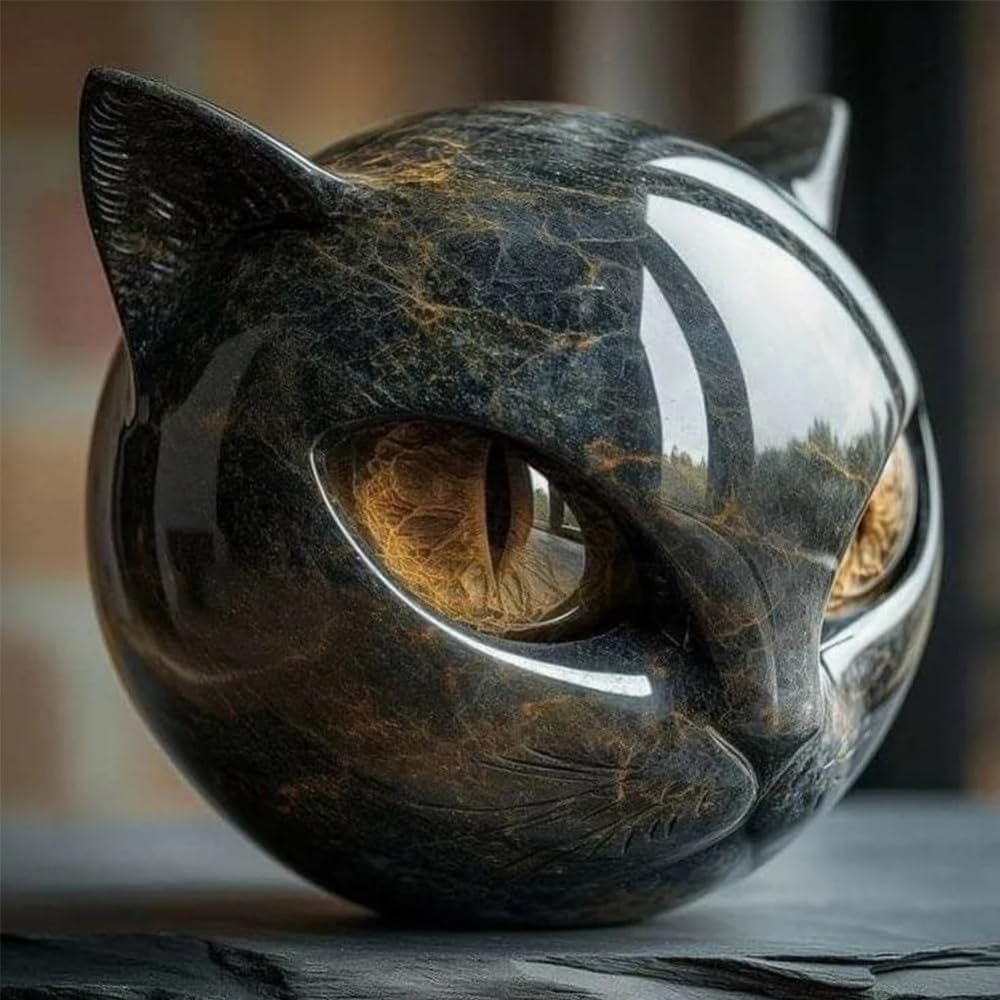 Luxury Black Cat Stone Sculpture, Elegant Home Décor & Gift-Ready Art Piece, Hand-Carved Crystals and Healing Stones Carved, Cute Decoration Gemstones Gifts for Cat Lovers Women Men (B)