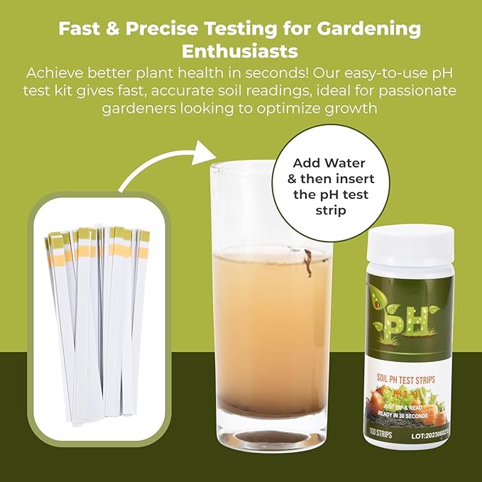 100 Soil pH Test Strips (pH 3-9) - Accurate Soil Testing Paper, Ideal for Garden, Lawn, Vegetables, Flowers & Indoor/Outdoor Plants