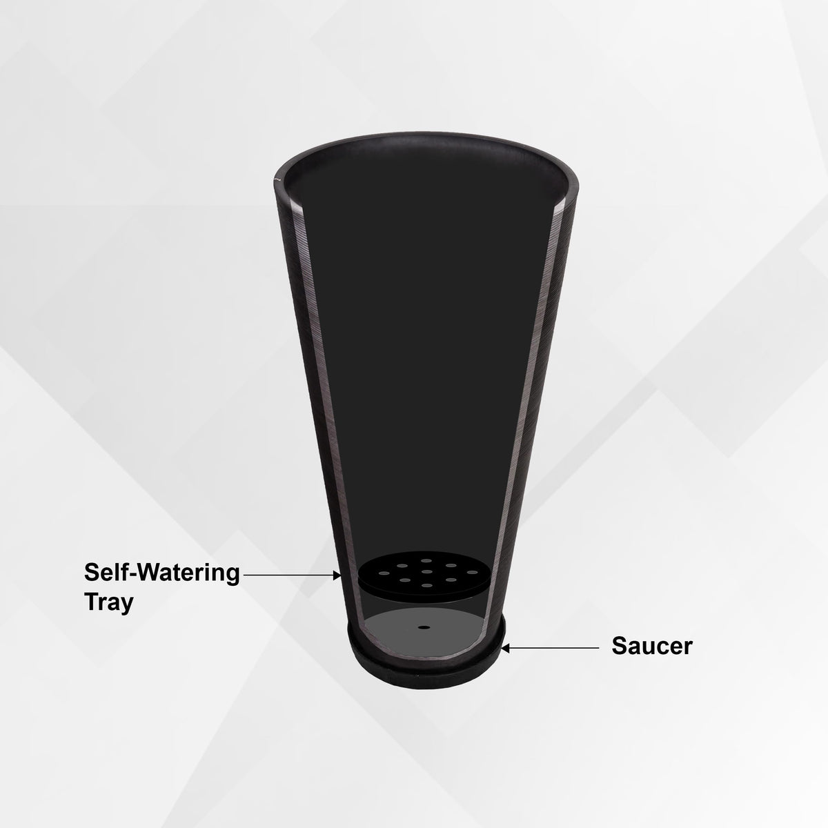 28 Inch Tall Round Tapered Planter (Black / 28" H)