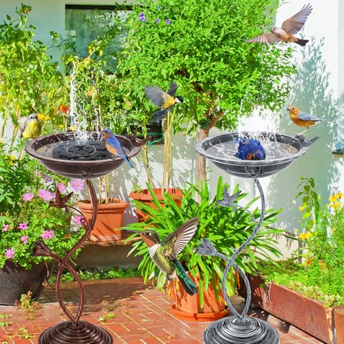 Bird Bath Garden for Outside (Vintage Silver - Hummingbird)