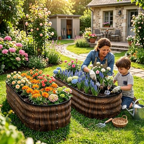 Galvanized Raised Garden Beds Outdoor (Brown / 8 x 4 x 1 ft)