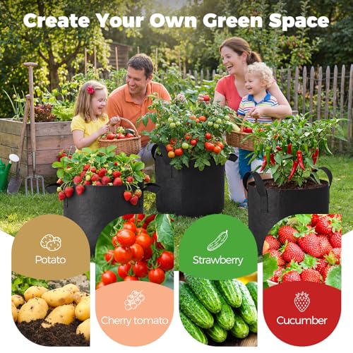 5 Pack 10 Gallon Self Watering Grow Bags with 5pcs Terracotta Watering Spikes (5 Count)
