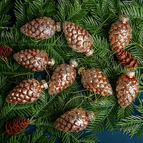 12 Pcs Christmas Pinecone Glass Hanging Ornaments (A Style / 12 Pcs)