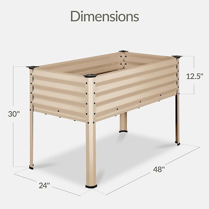 Best Choice Products 48x24x30in Galvanized Raised Garden Bed, Metal Elevated Planter Box, Vegetable Garden for Backyard, Patio, Balcony - Beige
