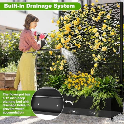 72"x47"x16" Metal Planter Box with Trellis (Black Leaf-shaped / 72"x47"x16")