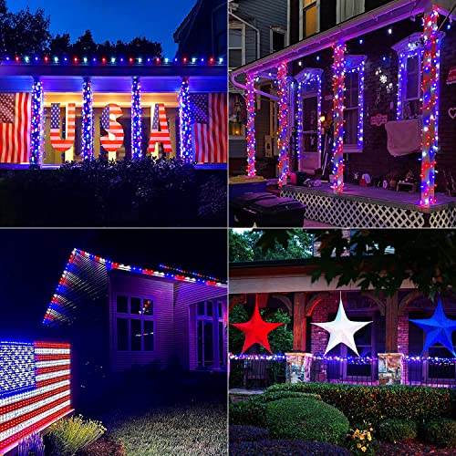 2 Pack Solar String Lights (Red White and Blue / 100LED*2)