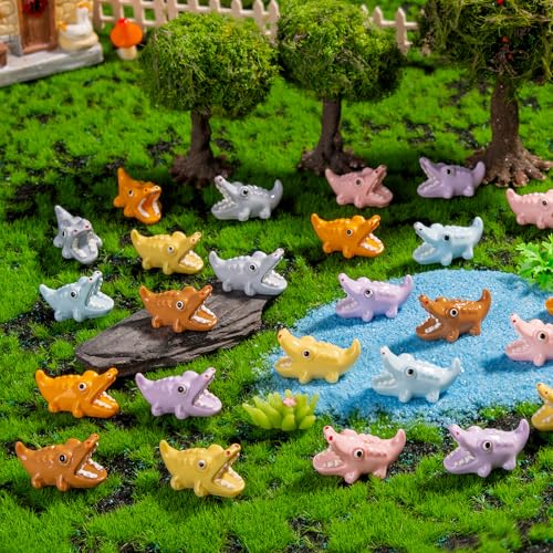 28 Pcs Mini Resin Crocodile Figurine Crocodile Mini Crocodile Figurine Cake Decorations Cute Miniature Resin Sculpture Ornament Micro Landscape Office Garden Desk Party Tabletop Decor (Crocodile-28p)