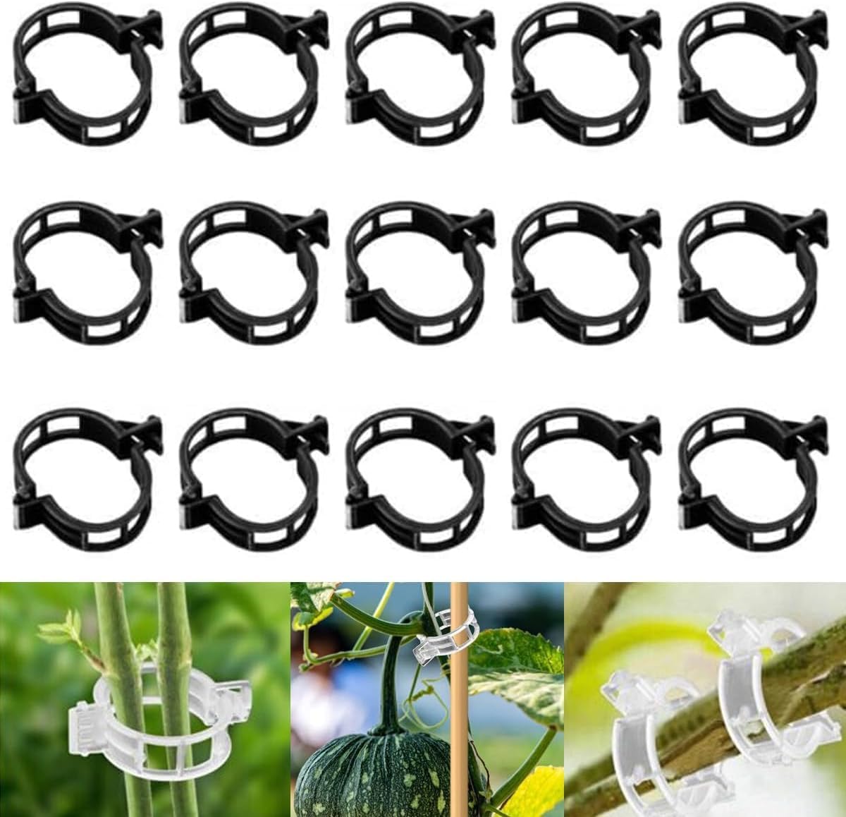 100 PCS Secured Plastic Plant Clip, Plant Support Clips, Garden Clips for Climbing Plants, Plastic Trellis Clips Plant Support Clips Tomato Grape Vine Vegetables Plant Fixing Clips (100, Black)