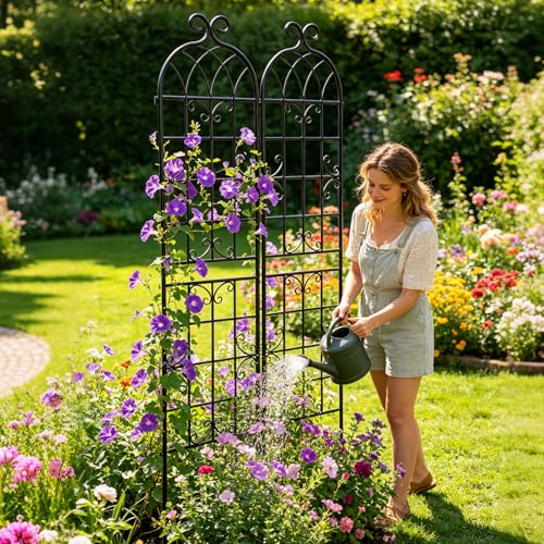 2 Pack 86.7" H x 19.7" W Black Metal Garden Trellis for Climbing Plants Outdoor (2PCS-1)