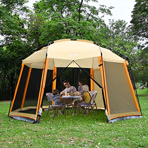 Screen House Tent 13 x 13 Ft Screened Mesh Net Wall Canopy (Beige-1 / 13'x13')