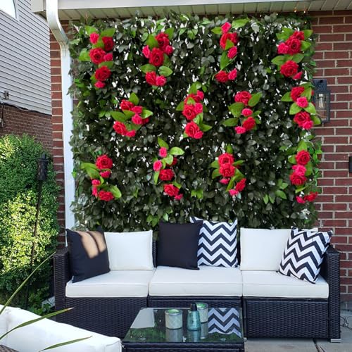 Expandable Fence Privacy Screen for Balcony Patio Outdoor (Branches -Red Rose)