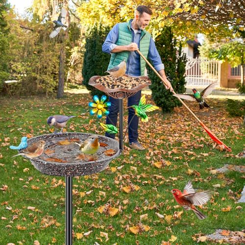 Metal Bird Bath for Outside (Brown 2-in-1 bird)