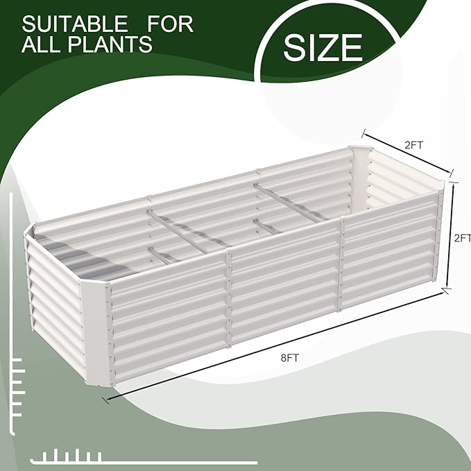 FRIZIONE 8FT(L)×2FT(W)×2FT(H) Raised Garden Bed Outdoor for Flower, Garden Planter Box for Vegetable, Raised Garden Beds for Herb, Succulent, White