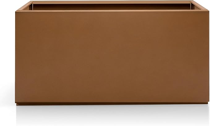 Large Metal Planter Box for Indoor & Outdoor Plants, Flowers, Rectangular Planters with Drainage Holes for Patio, Front Porch, All-Weather Use (32" L x 10" W x 16" H, Brown)
