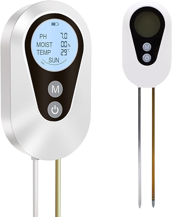 Soil Meter, PH Moistures Temperature Light Digital Soil Tester with Bright LED Display for Garden Lawn Farm and Orchard