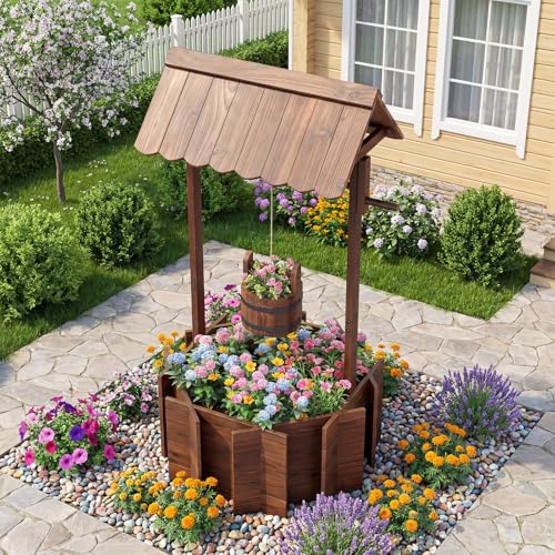 Wooden Wishing Well Outdoor (22" x 22" x 47")