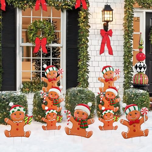 3 Pack Metal Christmas Yard Signs Decor for Multiple Stacked (Gingerbread Man)
