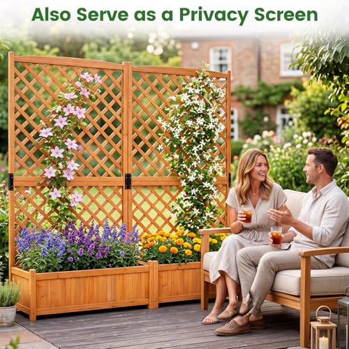 2 Pcs Raised Garden Bed with Trellis (Orange / 36"Lx18"Wx71"H)
