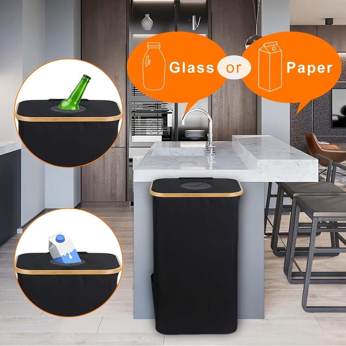 Indoor Recycling Bins for Kitchen,Kitchen Trash Can with Lid, Large 26-Gallon 100-Liter Capacity, Detachable and Reusable Inner Bag, Suitable for Bottles, Cans, and Glass，Grey