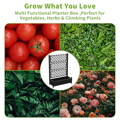 Rolling Garden Planter Box with Trellis & Lockable Casters (Black / 43.43*18.27*64.29)