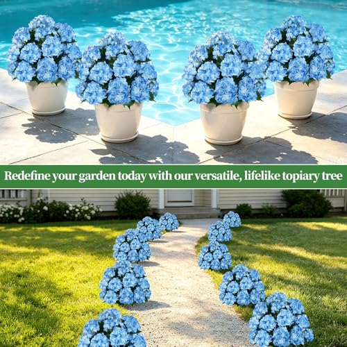 2 Pack 33" Artificial Topiary Ball Trees with Blue Hydrangea (Blue Hydrangea)