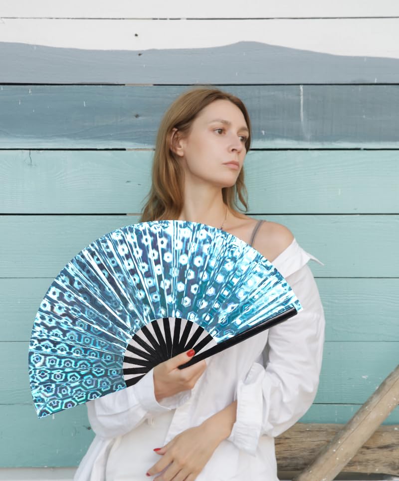 Large Folding Hand Fan for Line Dance (Light Blue)