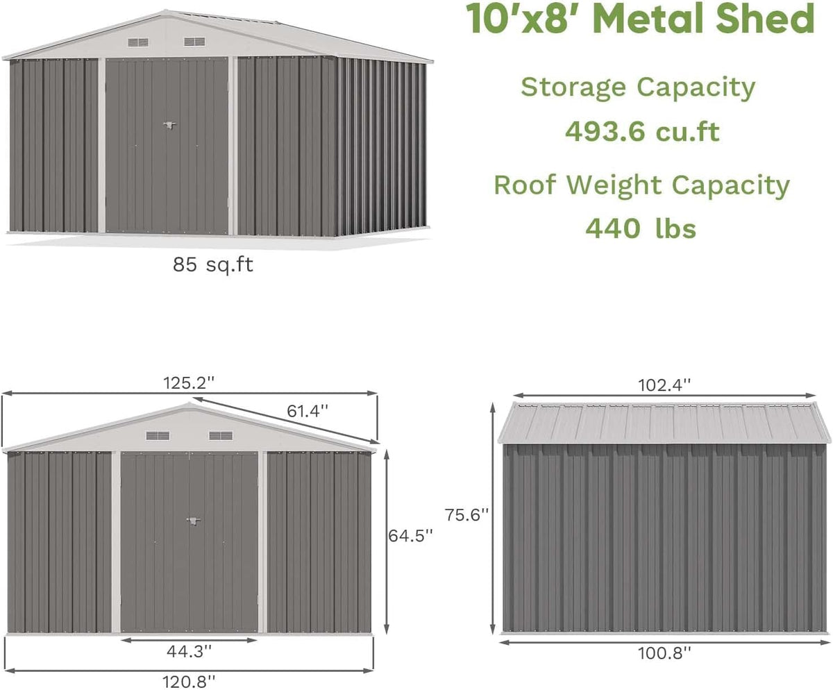 10x8FT Outdoor Storage Shed Utility Tool Shed Gray (10x8 / Gray)