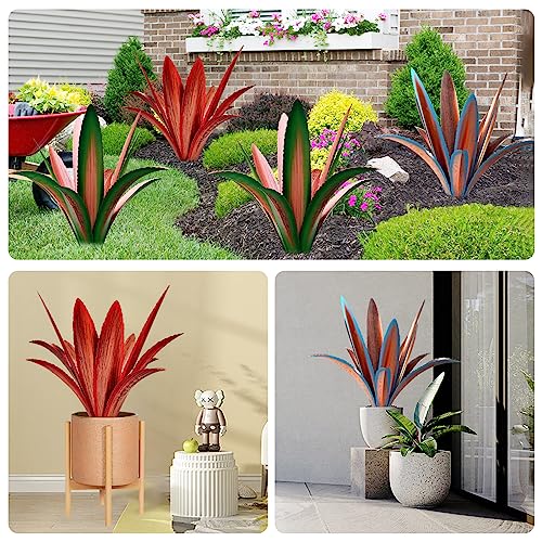 Enlarge Thickened Wind Resistant Metal Agave Garden Art Metal Plant Country Garden Sculpture Statue Outdoor Decoration Agave Metal Plant Courtyard Lawn Ornament Gift (2 Count)