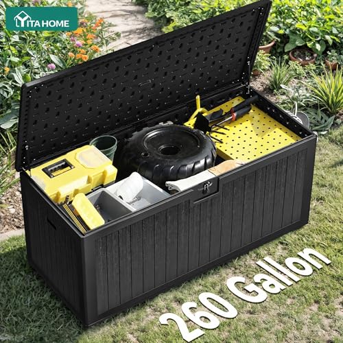 260 Gallon Large Deck Box with Divider & Side Handles (Black / 260 Gallon)