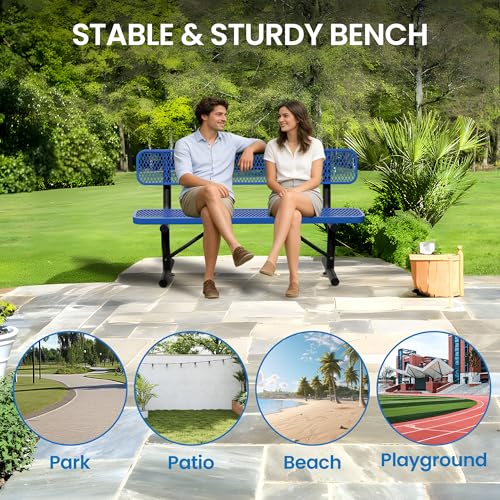 6 Feet Steel Park Bench for Outside (6 FT / Dark Blue)