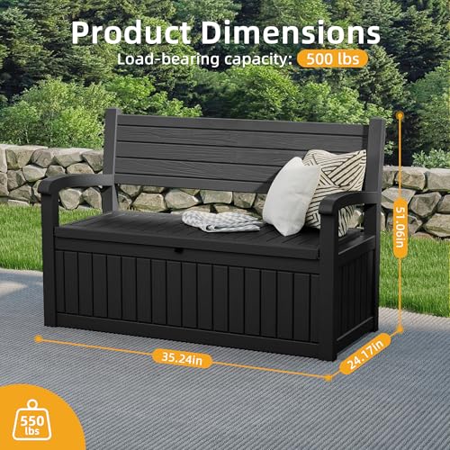 80 Gallon Outdoor Storage Bench Lockable Deck Box Outdoor Storage Box Waterproof for Patio (Black Srtipe / 80 Gallon)