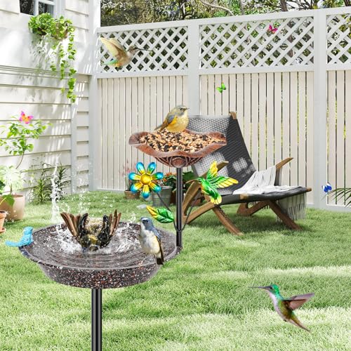 Metal Bird Bath for Outside (Brown 2-in-1 bird)